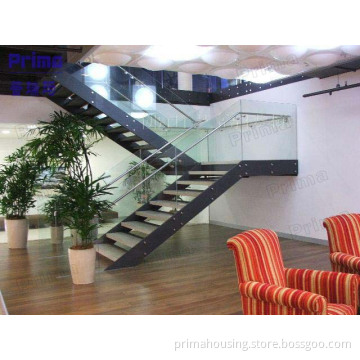U-Shape Staircase Steel Wood Glass Railing Stairs